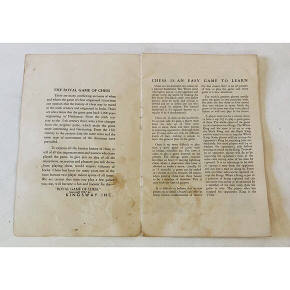 Vintage 1947 Royal Game of Chess Florentine Chessmen Instruction Booklet Only - Picture 6 of 8
